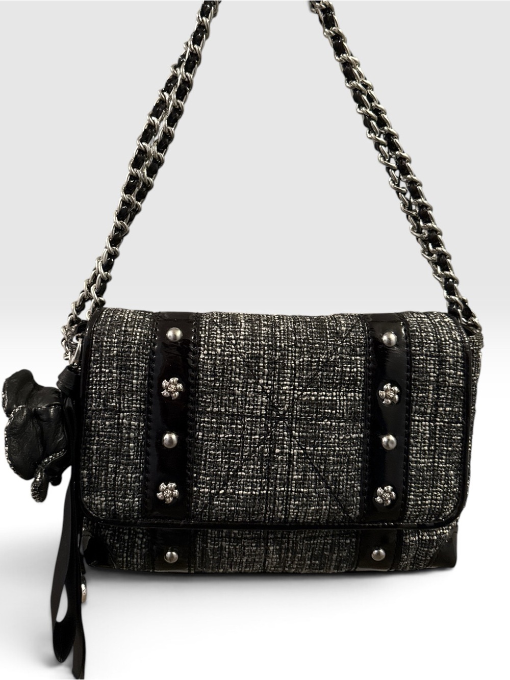 Brighton Black Tweed Chain-Handle Crossbody and Shoulder Bag 7x10.5x3